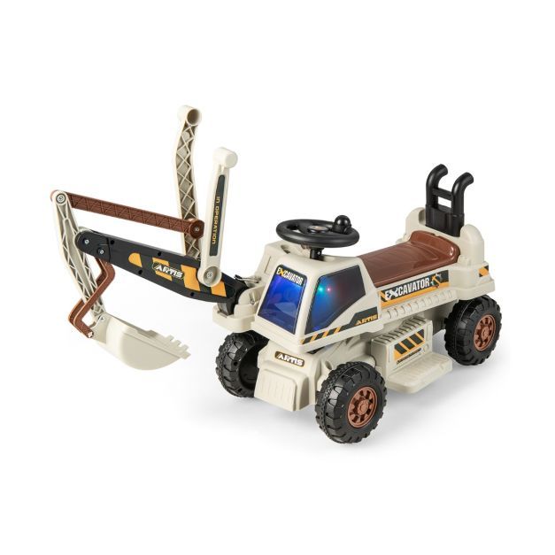 Elektrischer 6V Kinder Sitzbagger mit drehbarer &amp; verstellbarer Schaufel &amp; Musik Schwarz + Grau