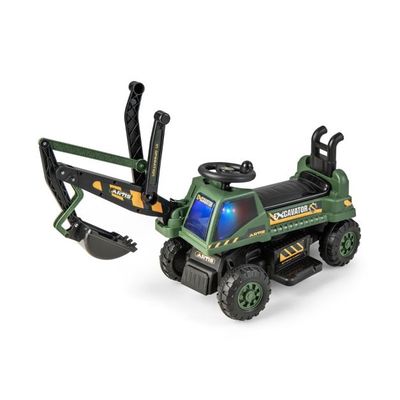 6V Kinder Elektro-Sitzbagger mit drehbarer &amp; verstellbarer Schaufel &amp; Musik Schwarz + Grün