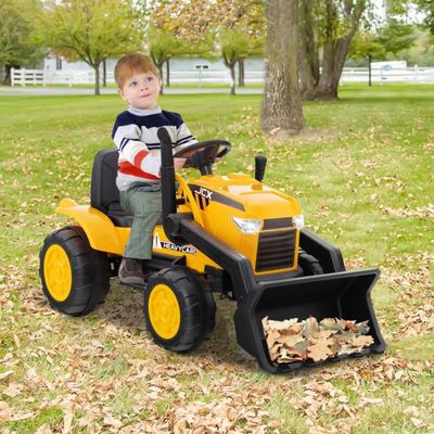 Fahrbarer 12V Elektro-Kinderbagger mit verstellbarer Grabschaufel Gelb