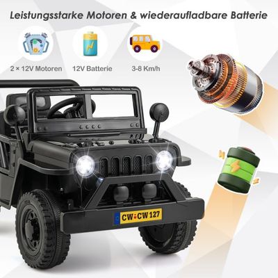 Kinderauto mit 12-V-Akku Elektrofahrzeug Jeep Geländewagen Schwarz