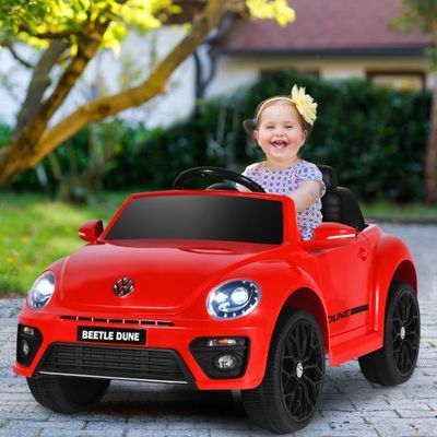 VW Käfer Beetle Kinderauto mit Musik & 2 Beleuchtungsmodi inkl. 2,4G Fernbedienung Rot