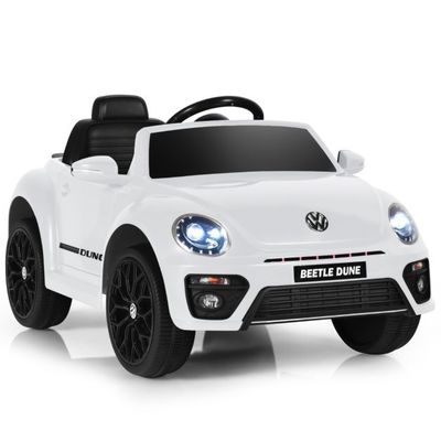 VW Käfer Beetle Kinderauto mit Musik &amp; 2 Beleuchtungsmodi inkl. 2,4G Fernbedienung weiss