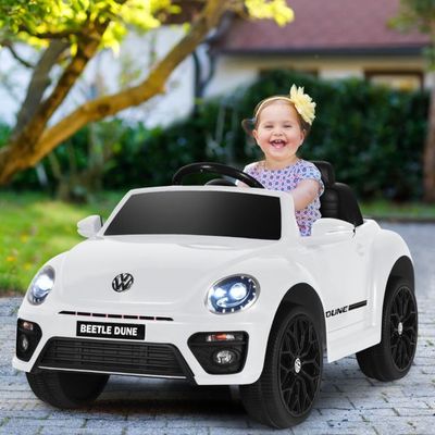 VW Käfer Beetle Kinderauto mit Musik & 2 Beleuchtungsmodi inkl. 2,4G Fernbedienung weiss