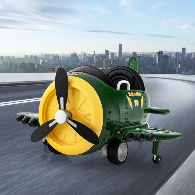 Kinder Elektroauto im Flugzeug-Look Elektroflugzeug Aufsitz mit Fernsteuerung grün