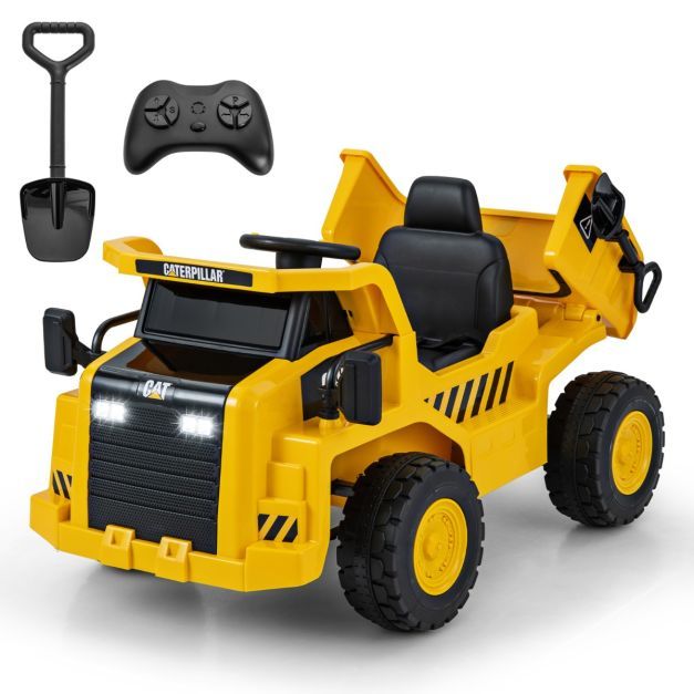 Kinder Caterpillar Elektroauto 12V Muldenkipper, Bagger mit Sandschaufel &amp; Kippbett &amp; Megafon