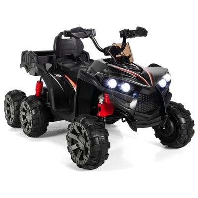 12V Elektro 6-Räder Kinderquad mit Stauraum &amp; LED-Lichtern Mini Elektroquad 3-6 km/h Schwarz
