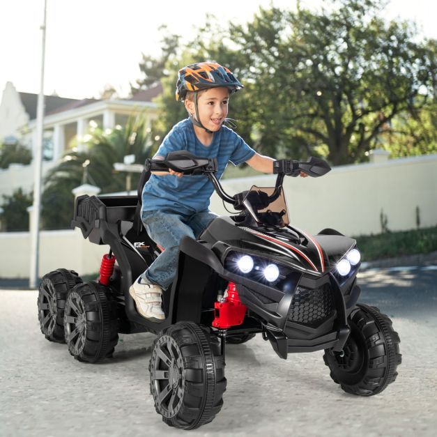 12V Elektro 6-Räder Kinderquad mit Stauraum & LED-Lichtern Mini Elektroquad 3-6 km/h Schwarz