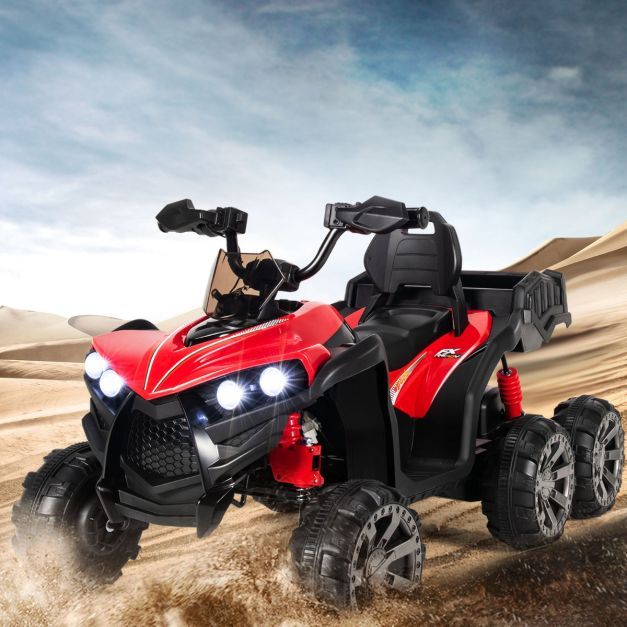 12V Elektro 6-Räder Kinderquad mit Stauraum &amp; LED-Lichtern Mini Elektroquad 3-6 km/h rot