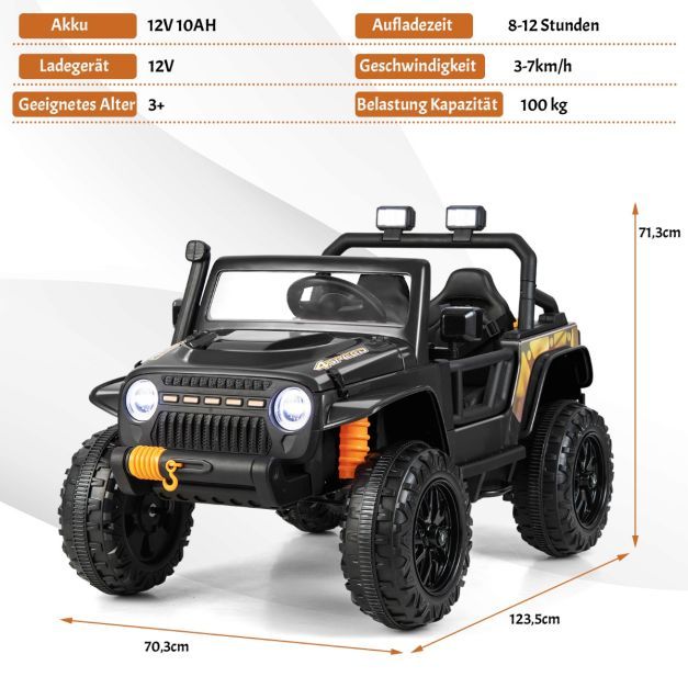 Kinderfahrzeug Akkubetriebenes Elektrofahrzeug Geländewagen Jeep Schwarz