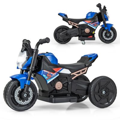 Kinder Elektro Motorrad mit Abnehmbaren Stützrädern &amp; Scheinwerfer &amp; Musik &amp; Hupe blau