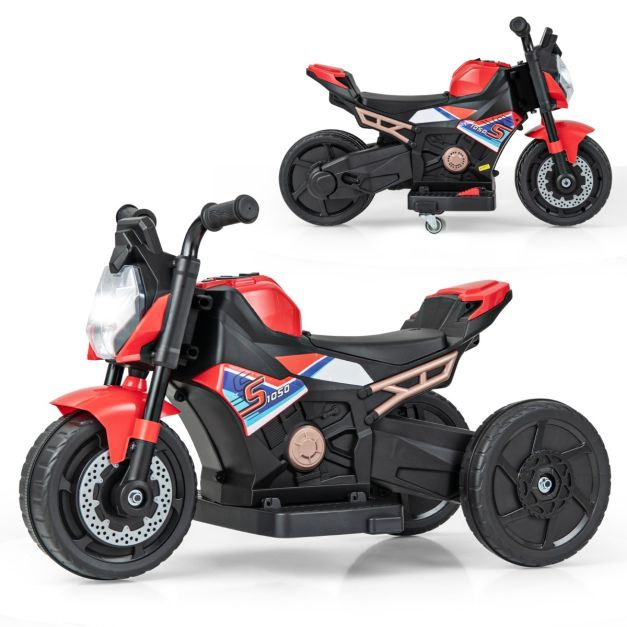 Kinder Elektro Motorrad mit Abnehmbaren Stützrädern &amp; Scheinwerfer &amp; Musik &amp; Hupe rot