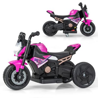 Kinder Elektro Motorrad mit Abnehmbaren Stützrädern &amp; Scheinwerfer &amp; Musik &amp; Hupe rosa