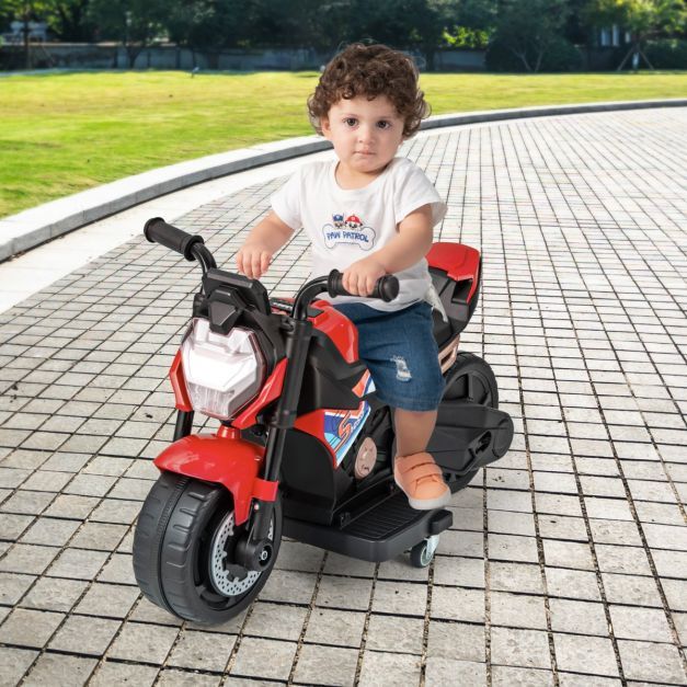 Kinder Elektro Motorrad mit Abnehmbaren Stützrädern & Scheinwerfer & Musik & Hupe rot