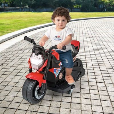 Kinder Elektro Motorrad mit Abnehmbaren Stützrädern & Scheinwerfer & Musik & Hupe rot