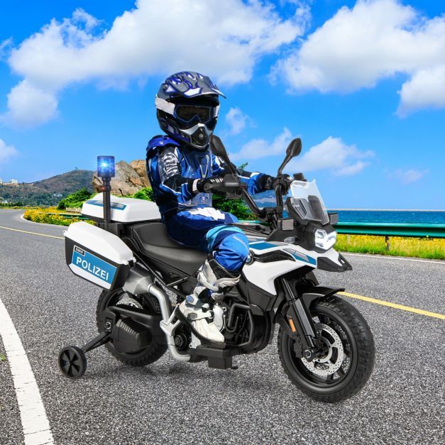 BMW Polizei-Motorrad für Kinder Akkubetriebenes Motorrad mit 2 Stützrädern Weiss