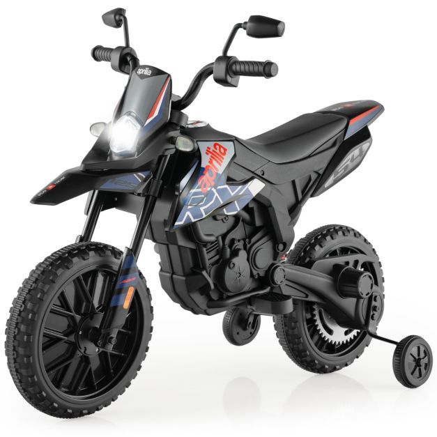 Aprilia Elektro Kindermotorrad mit Stützrädern &amp; Scheinwerfer 12V Kinder Motorrad blau