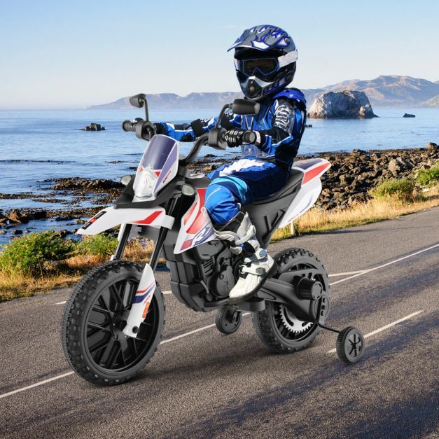 Aprilia Elektro Kindermotorrad mit Stützrädern & Scheinwerfer 12V Kinder Motorrad weiss