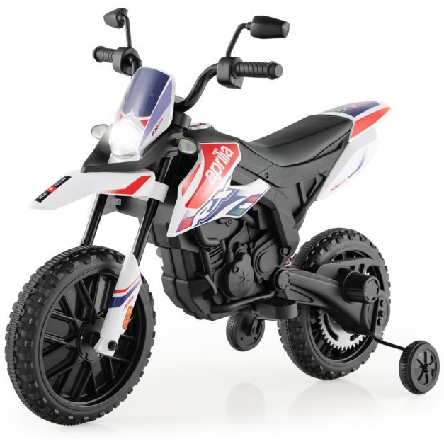 Aprilia Elektro Kindermotorrad mit Stützrädern &amp; Scheinwerfer 12V Kinder Motorrad weiss