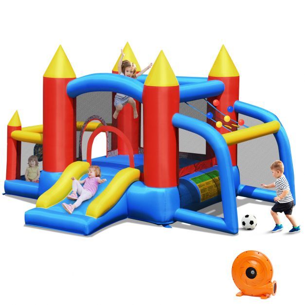 Aufblasbare Hüpfburg + 450W Gebläse mit Rutsche Ozeanbälle 350 x 275 x 196 cm Bunt