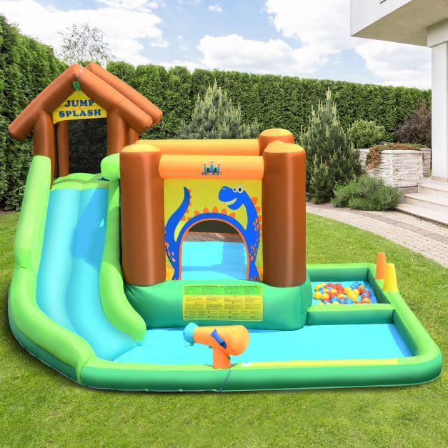 Hüpfburg Drache mit Gebläse Aufblasbarer Wasserrutschen-Park mit Rutsche 368 x 303 x 230 cm Buntt