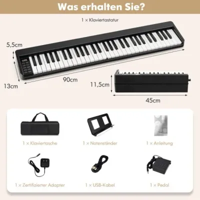 Digital Piano mit 61 Tasten & Bluetooth & Notenständer & Pedal & Klaviertasche Klappbar