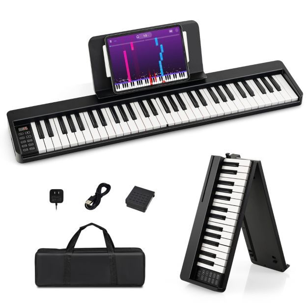 Digital Piano mit 61 Tasten &amp; Bluetooth &amp; Notenständer &amp; Pedal &amp; Klaviertasche Klappbar