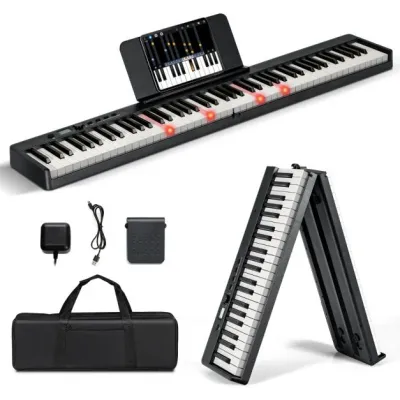 Klappbares E-Keyboard Digitales Piano schwarz mit 88 Beleuchteten Tasten