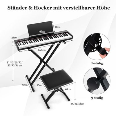 Elektronisches Keyboard mit 61 Tasten & Ständer & Hocker Elektroklavier Digitales Piano