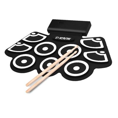 E-Drum Roll-Up-Schlagzeug inkl. Pedale &amp; Drumsticks für Kinder und Anfänger Schwarz