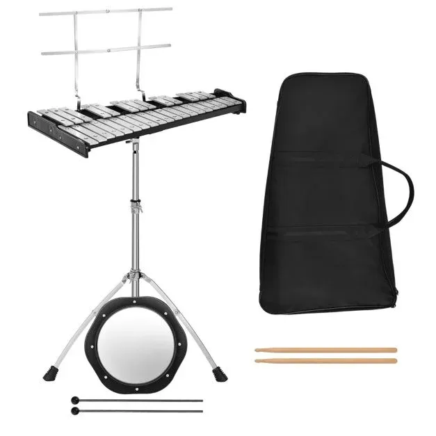 32 Töne Xylophon Glockenspiel mit verstellbarem Ständer &amp; Schlägeln &amp; Tragetasche Alu