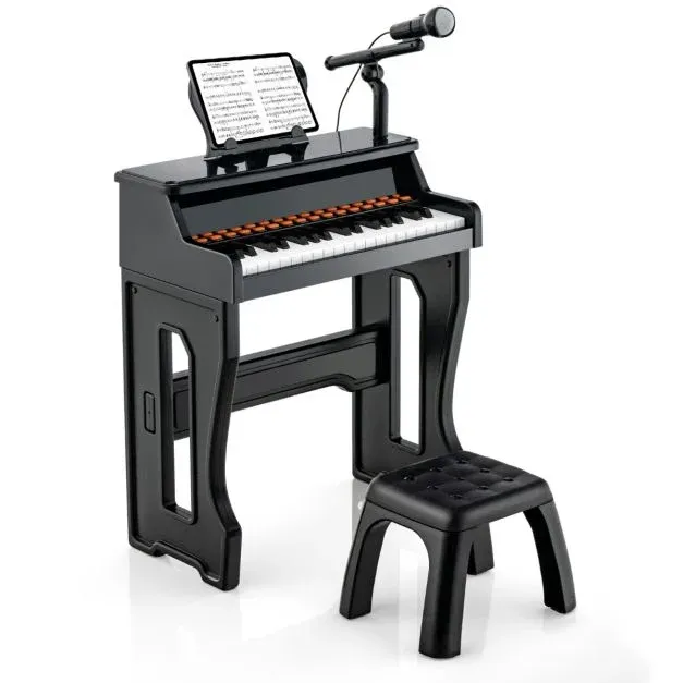 37-Tasten Kinder Keyboard elektronisches Kinderklavier Piano mit Hocker Schwarz