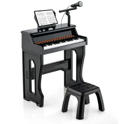 37-Tasten Kinder Keyboard elektronisches Kinderklavier Piano mit Hocker Schwarz