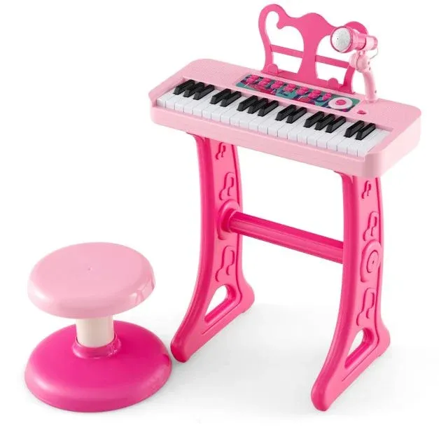 37 Tasten Kinder Keyboard Kinderklavier elektronisch mit Hocker Mikrofon &amp; Notenständer Rosa