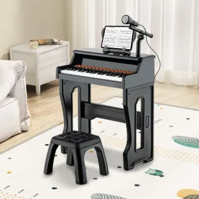 37-Tasten Kinder Keyboard elektronisches Kinderklavier Piano mit Hocker Schwarz