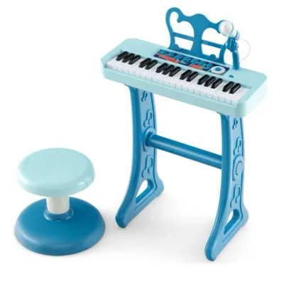 37 Tasten Kinder Keyboard Kinderklavier elektronisch mit Hocker Mikrofon &amp; Notenständer blau