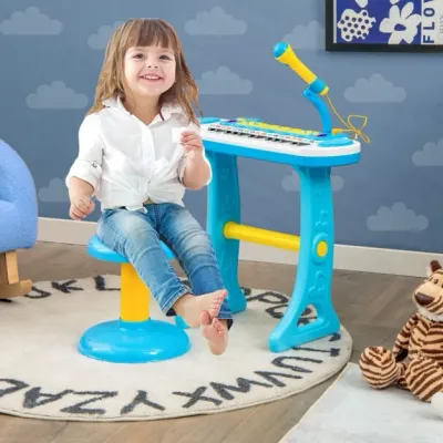 Elektronisches 31-Tasten Kinder Keyboard mit Hocker & Mikrofon für Kinder ab 3 Jahr Blau