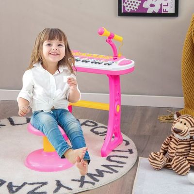 Elektronisches 31-Tasten Kinder Keyboard mit Hocker & Mikrofon für Kinder ab 3 Jahr rosa