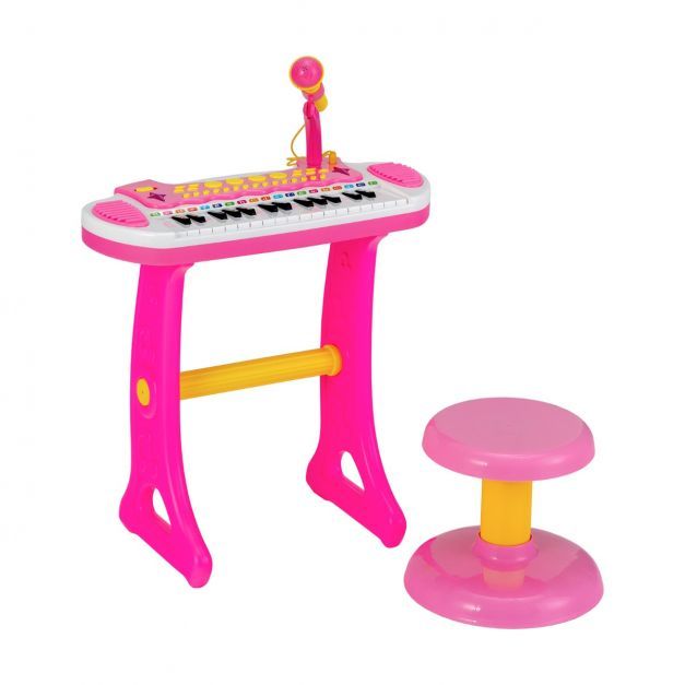 Elektronisches 31-Tasten Kinder Keyboard mit Hocker &amp; Mikrofon für Kinder ab 3 Jahr rosa