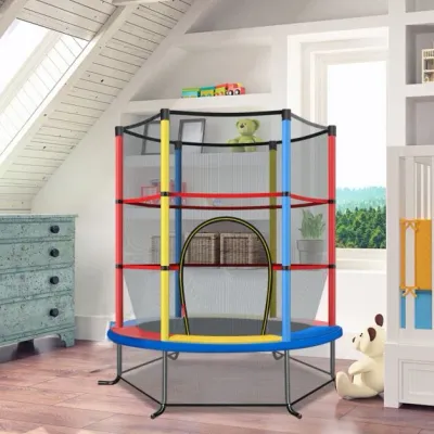 Ø140cm Gartentrampolin mit Sicherheitsnetz Trampolin bis 135KG Belastbar für Kinder ab 3 Jahre bunt
