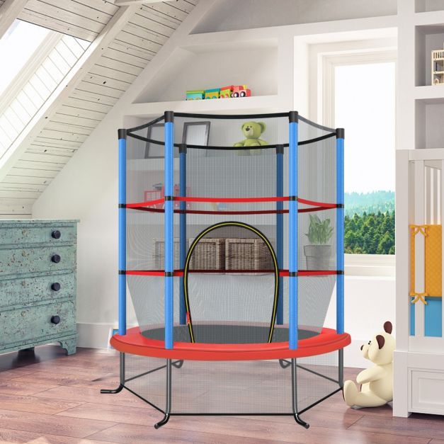 Ø140cm Gartentrampolin mit Sicherheitsnetz Trampolin bis 135KG Belastbar für Kinder ab 3 Jahre blau