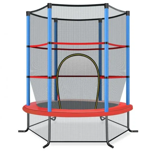 Ø140cm Gartentrampolin mit Sicherheitsnetz Trampolin bis 135KG Belastbar für Kinder ab 3 Jahre blau