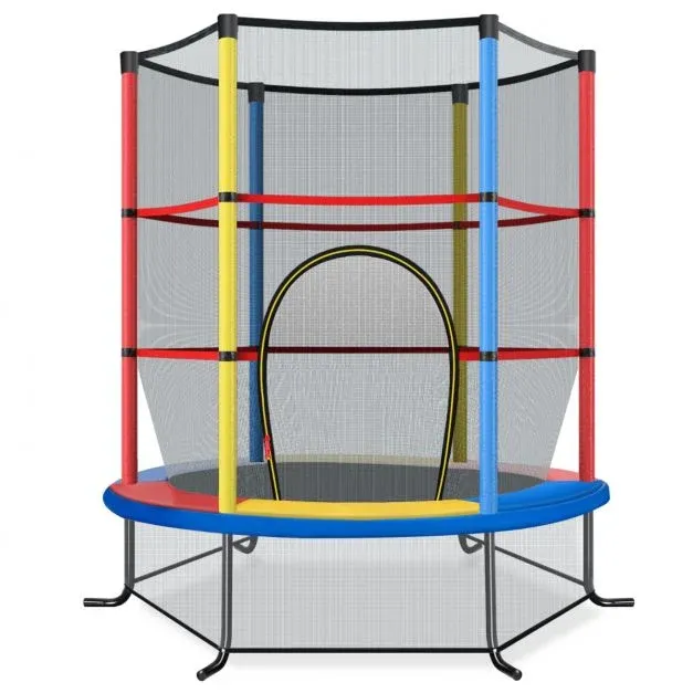 Ø140cm Gartentrampolin mit Sicherheitsnetz Trampolin bis 135KG Belastbar für Kinder ab 3 Jahre bunt