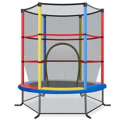 Ø140cm Gartentrampolin mit Sicherheitsnetz Trampolin bis 135KG Belastbar für Kinder ab 3 Jahre bunt