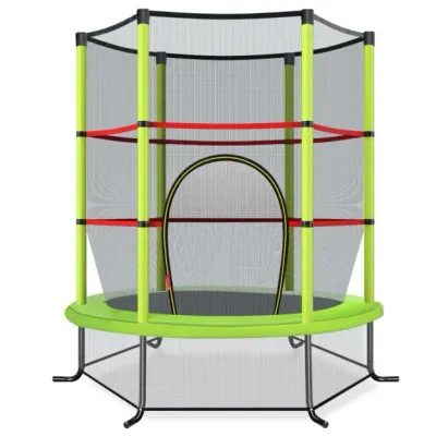 Ø140cm Gartentrampolin mit Sicherheitsnetz Trampolin bis 135KG Belastbar für Kinder ab 3 Jahre grün