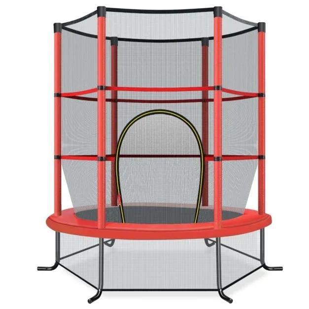 Ø140cm Gartentrampolin mit Sicherheitsnetz Trampolin bis 135KG Belastbar für Kinder ab 3 Jahre rot