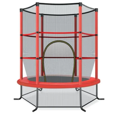 Ø140cm Gartentrampolin mit Sicherheitsnetz Trampolin bis 135KG Belastbar für Kinder ab 3 Jahre rot