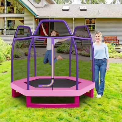 Ø223cm Kindertrampolin mit Sicherheitsnetz bis 150kg belastbar rosa