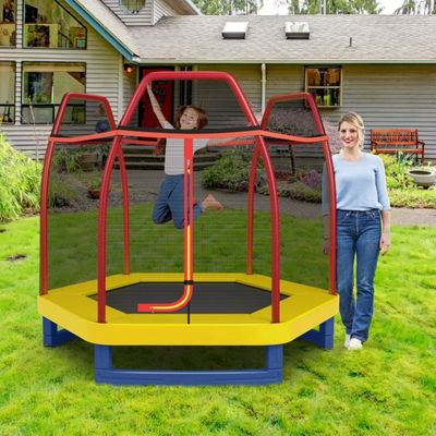 Ø223cm Kindertrampolin mit Sicherheitsnetz bis 150kg belastbar orange