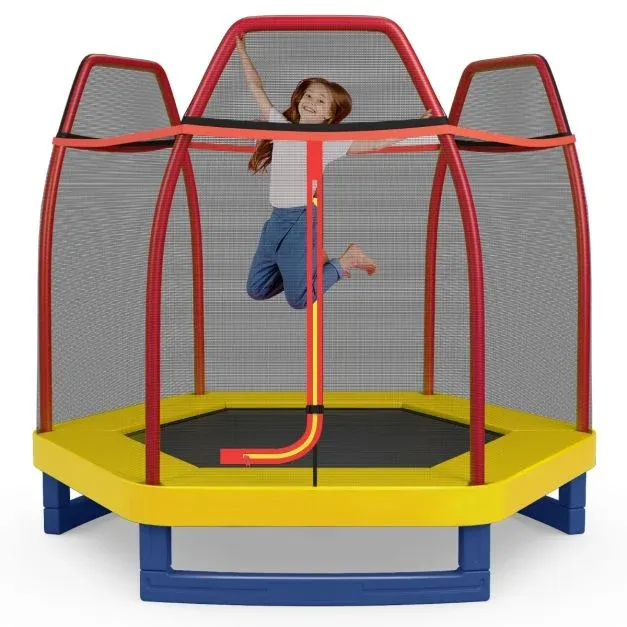 Ø223cm Kindertrampolin mit Sicherheitsnetz bis 150kg belastbar orange