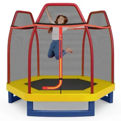 Ø223cm Kindertrampolin mit Sicherheitsnetz bis 150kg belastbar orange